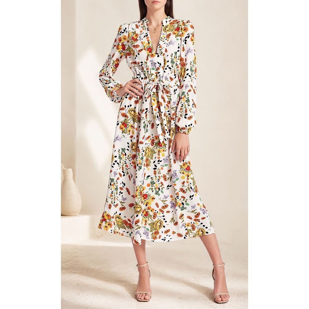 NWOT byTimo Floral Print Tie-waist Maxi Dress In Lemon Charm, Small $250